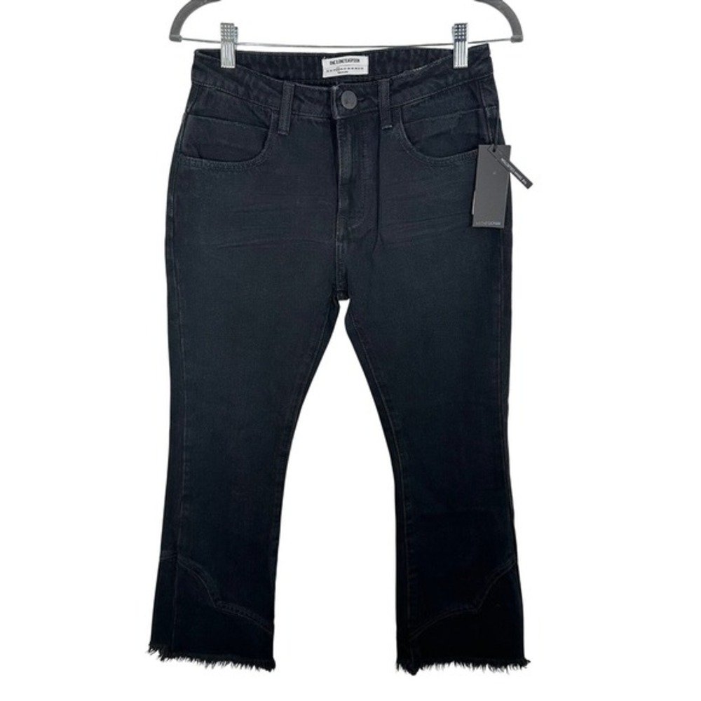 One Teaspoon Kicks Low Waist Black Oak Denim Jeans Frayed Hem Cropped Flare